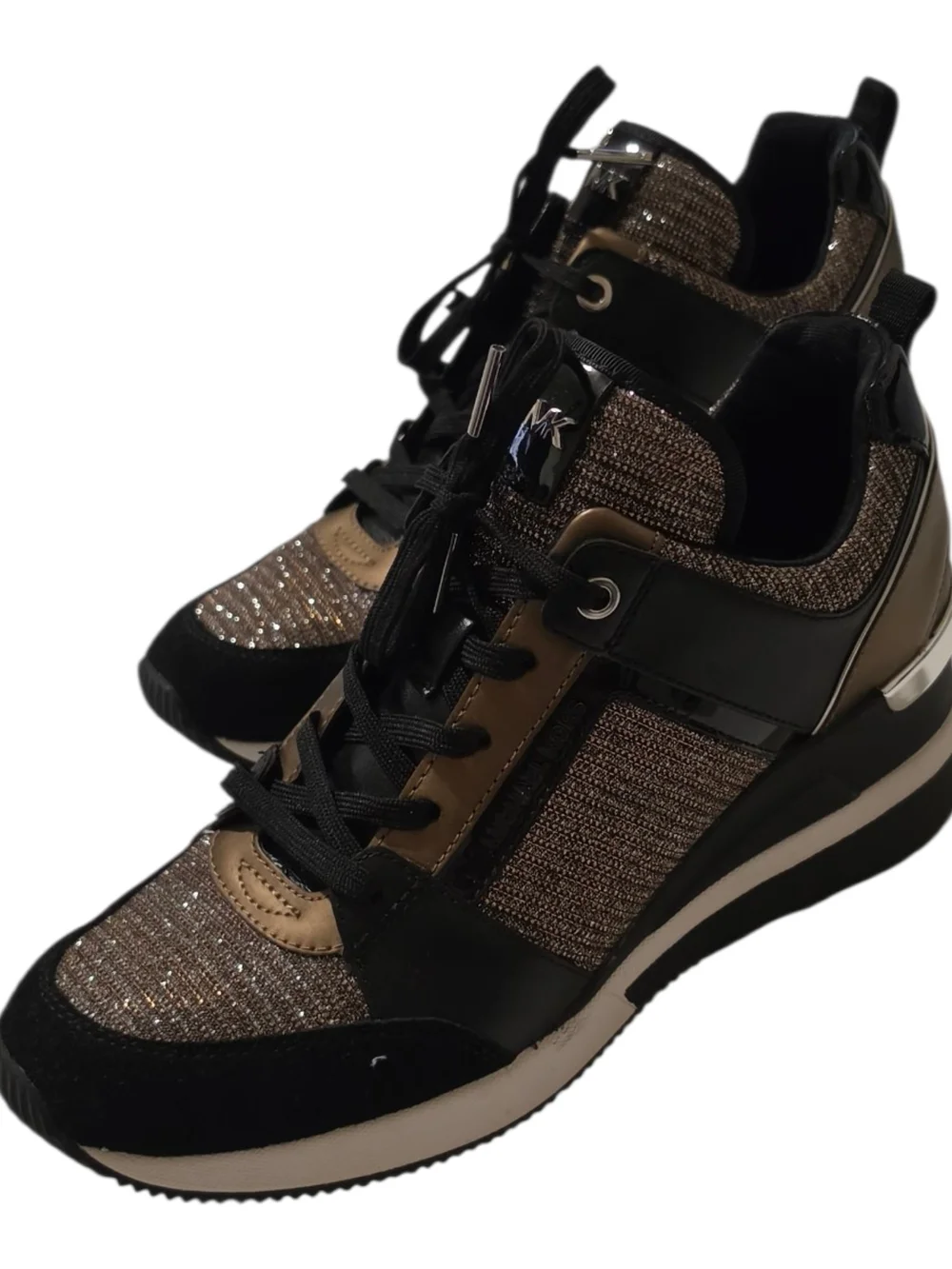 Michael Kors Black and Bronze Glitter Lace-Up Sneakers